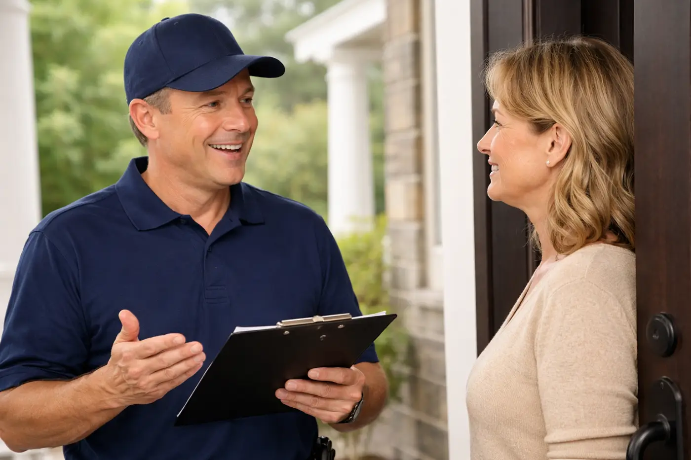 Woman talking to a Moisture Loc representative