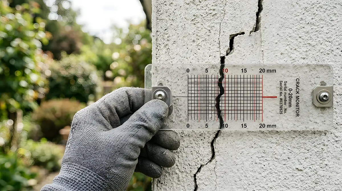 Exterior signs of foundation damage around a home